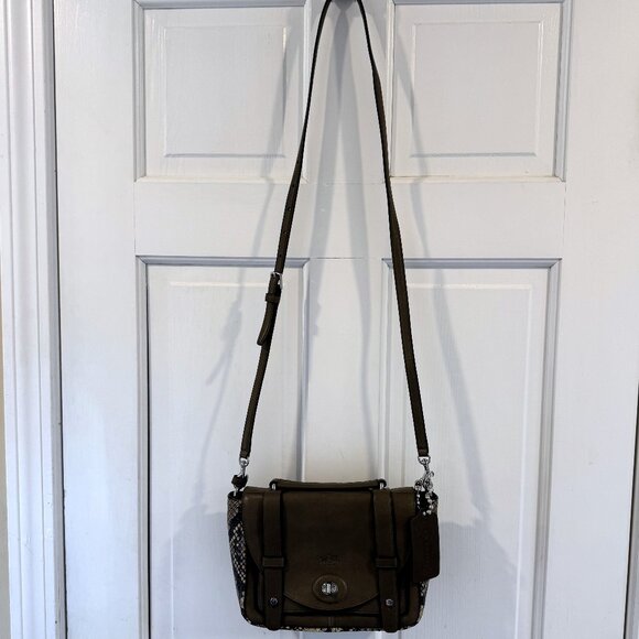 COACH Bleecker Python Mini Messenger Sv/Natural Olive - Picture 3 of 16